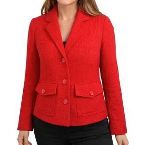 Lands’ End Women's XS Red Cotton Blazer Jacket Tailored Classic